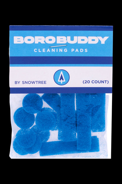 Package of Borobuddy cleaning pads for cannabis accessories, containing 20 blue pads.