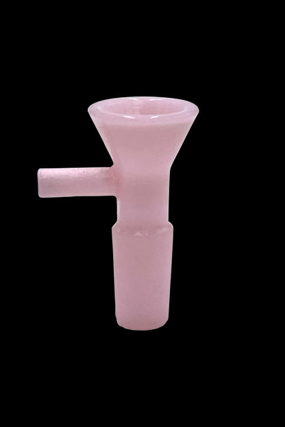 Pale pink glass bowl with side carb for a water pipe.