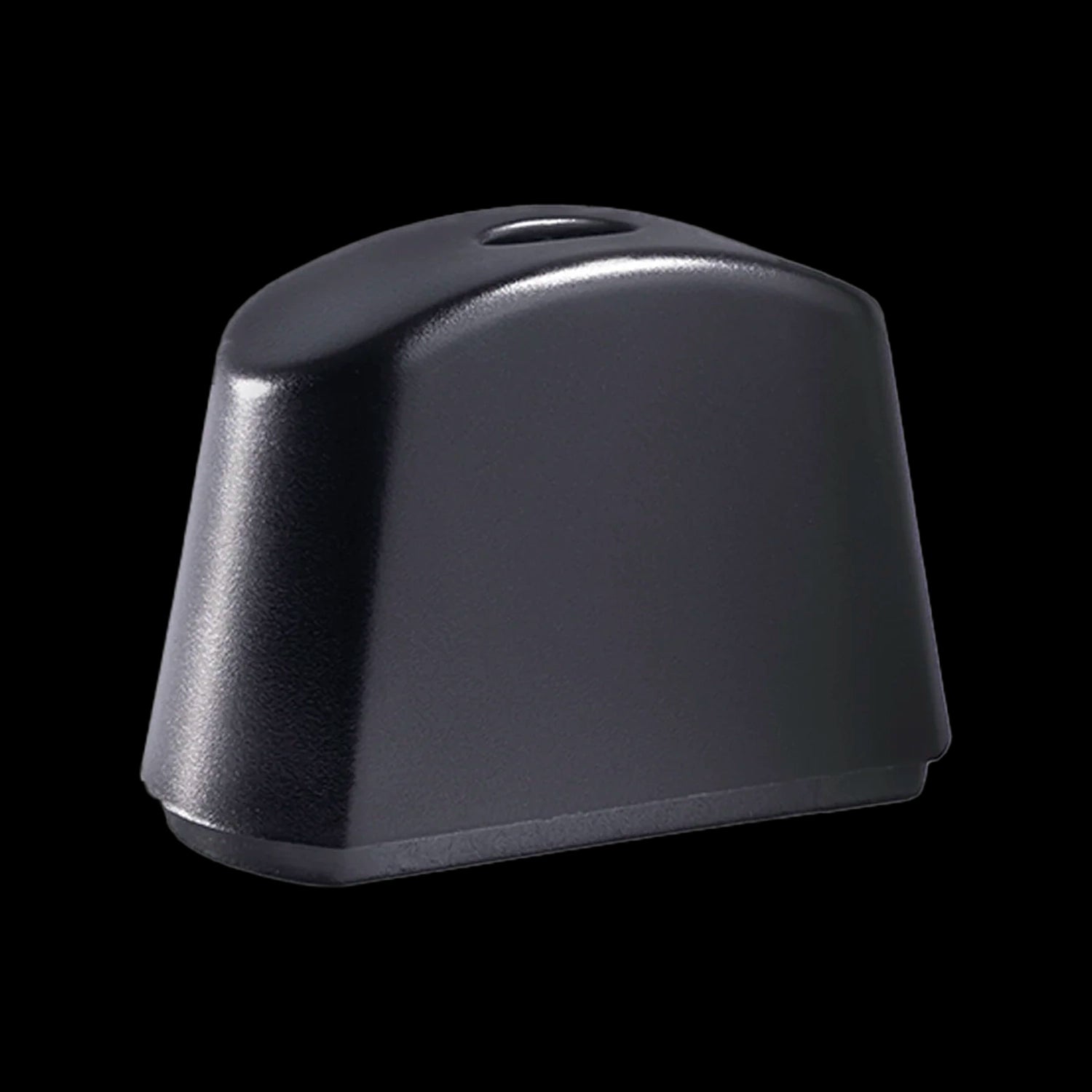 Close-up angled view of a matte black Cipher ArcSnap Mouthpiece Replacement | 1pc against a solid black background.