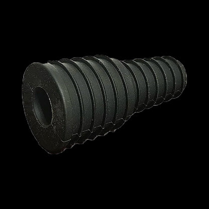 Close-up angled view of the black Cipher NOVA Water Pipe Adapter showing its ridged, tapered cylindrical body and hollow circular end against a black background