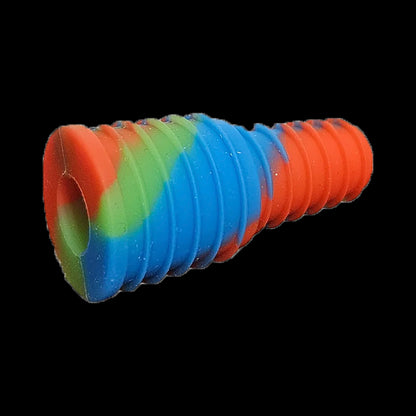 Close-up angled view of a multicolor, ribbed Cipher NOVA Water Pipe Adapter against a black background.
