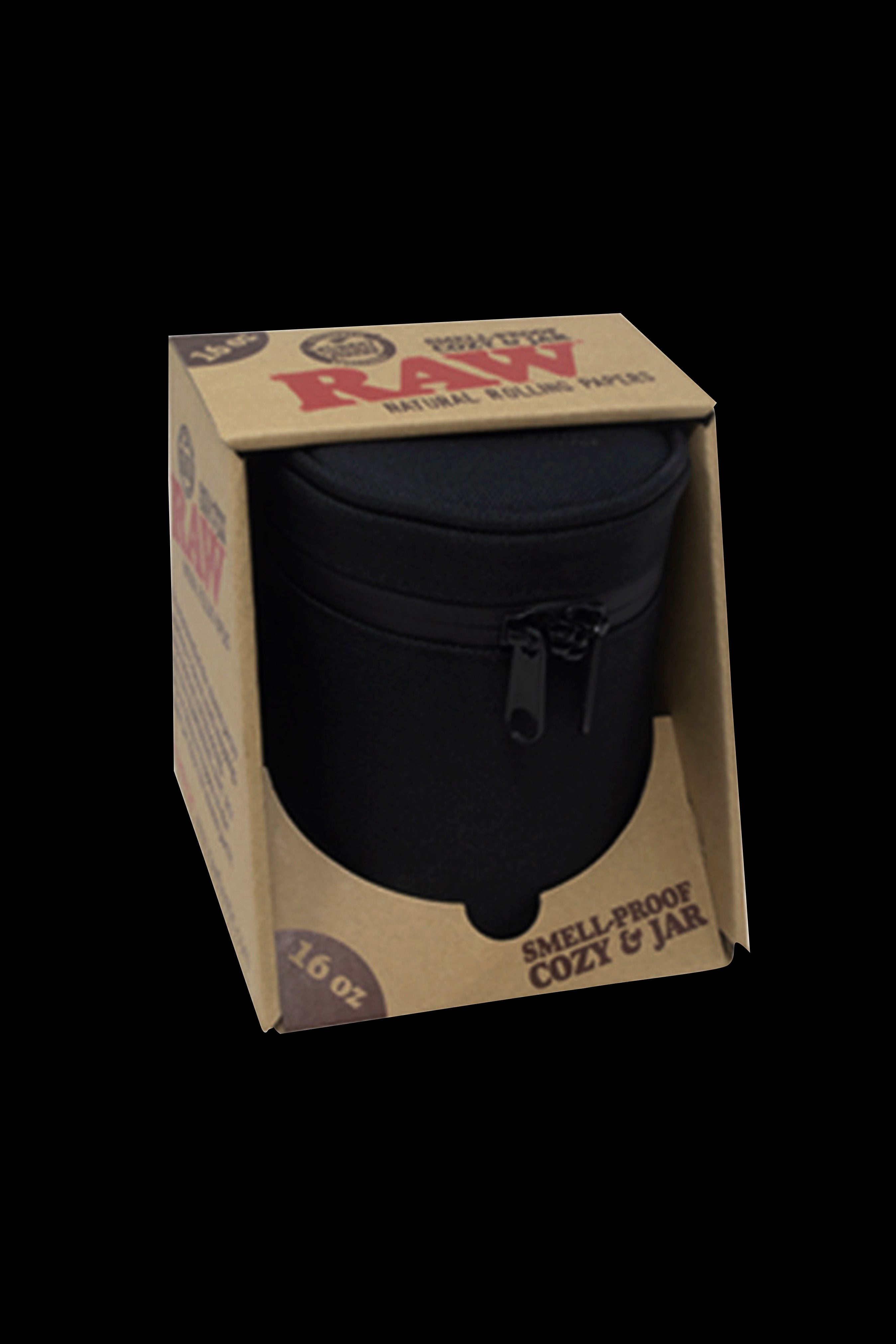 Black Raw smell-proof jar with cardboard box packaging.