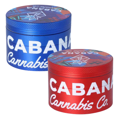 Front view of the Cabana Cannabis Co. 3 Stage Grinder - The Dawn, showcasing a patterned, cylindrical metal grinder on a plain background.