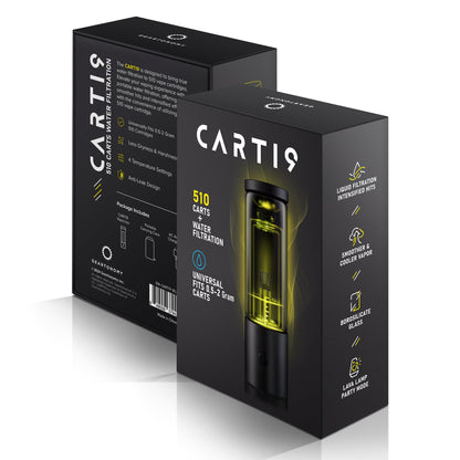 Angled view of two black retail boxes with a glowing yellow-green cartridge display on the Cloudious9 Carti9 510 Vape Cart Liquid Filtration Vaporizer.