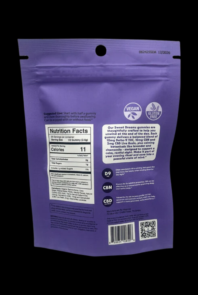 Haygood Farms Sweet Dreams: CBN & Delta 9 THC Live Resin Gummies – Indica - Mixed Berry