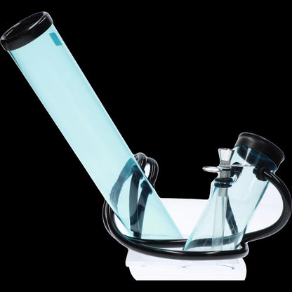 Light blue glass bubbler water pipe with black accents.
