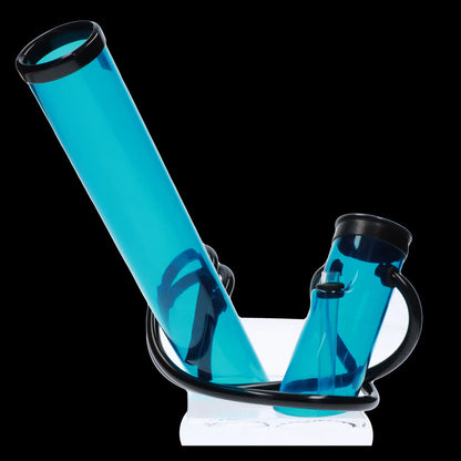Blue glass bubbler water pipe for cannabis use.