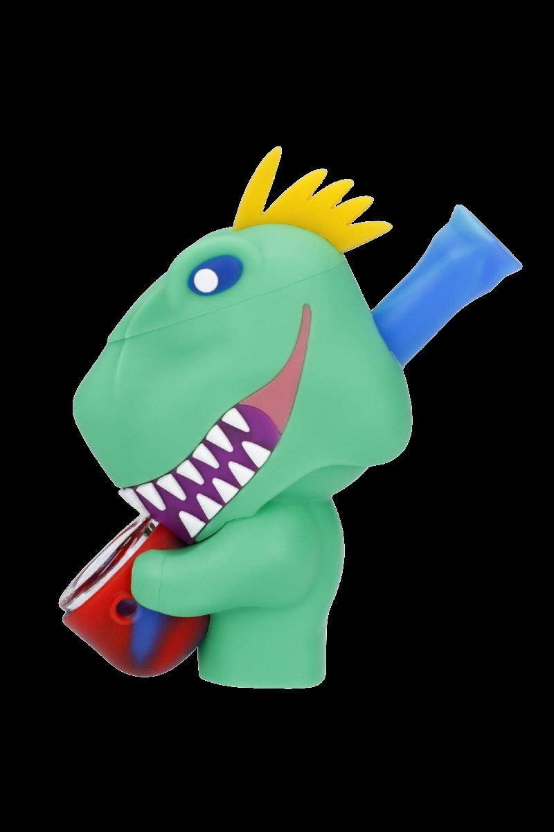 Cartoon monster-shaped silicone pipe with a blue mouthpiece and red accents.