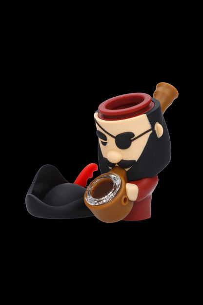 Silicone pirate-themed water pipe with a glass bowl.