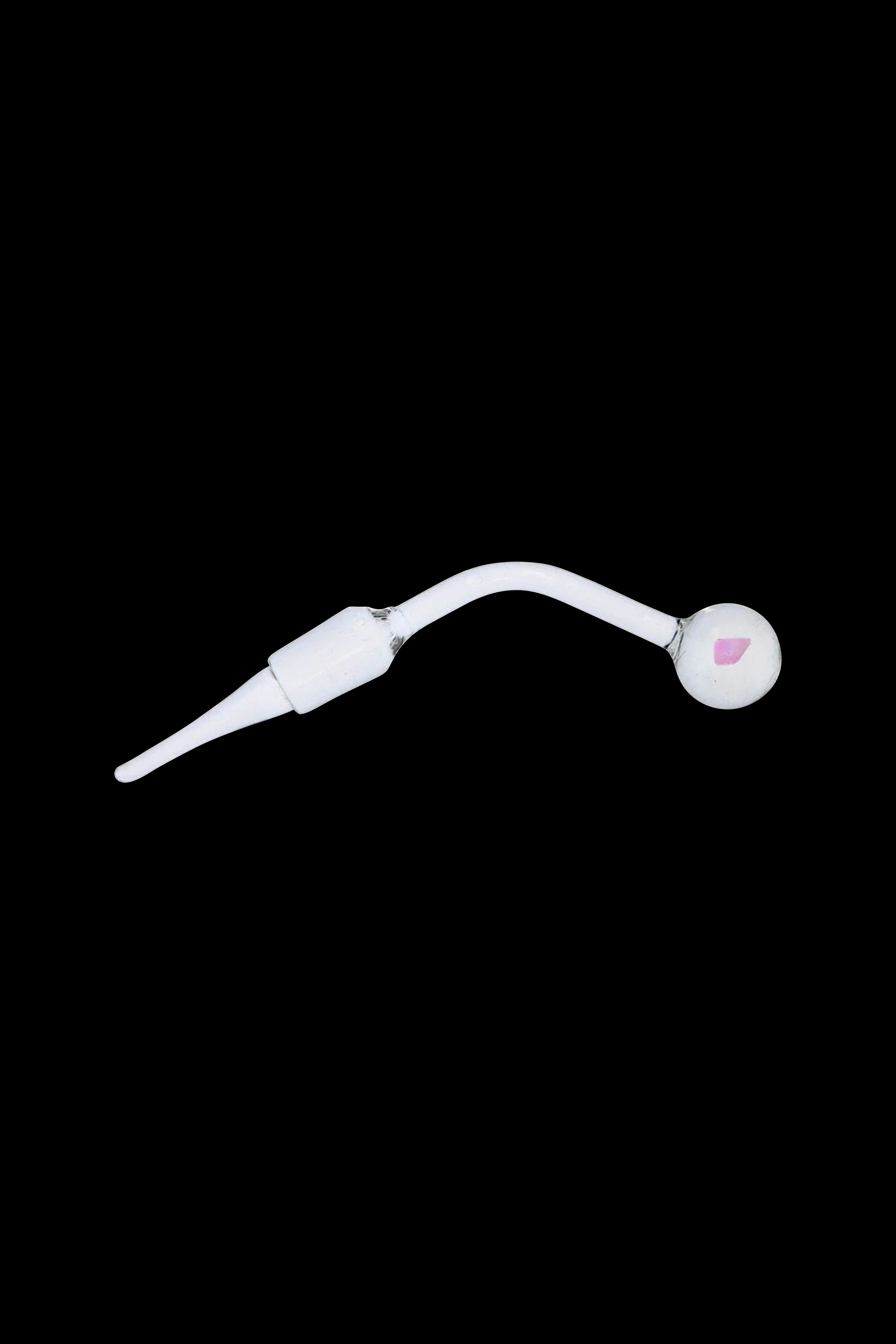 White nectar collector straw with pink accent, isolated on black.