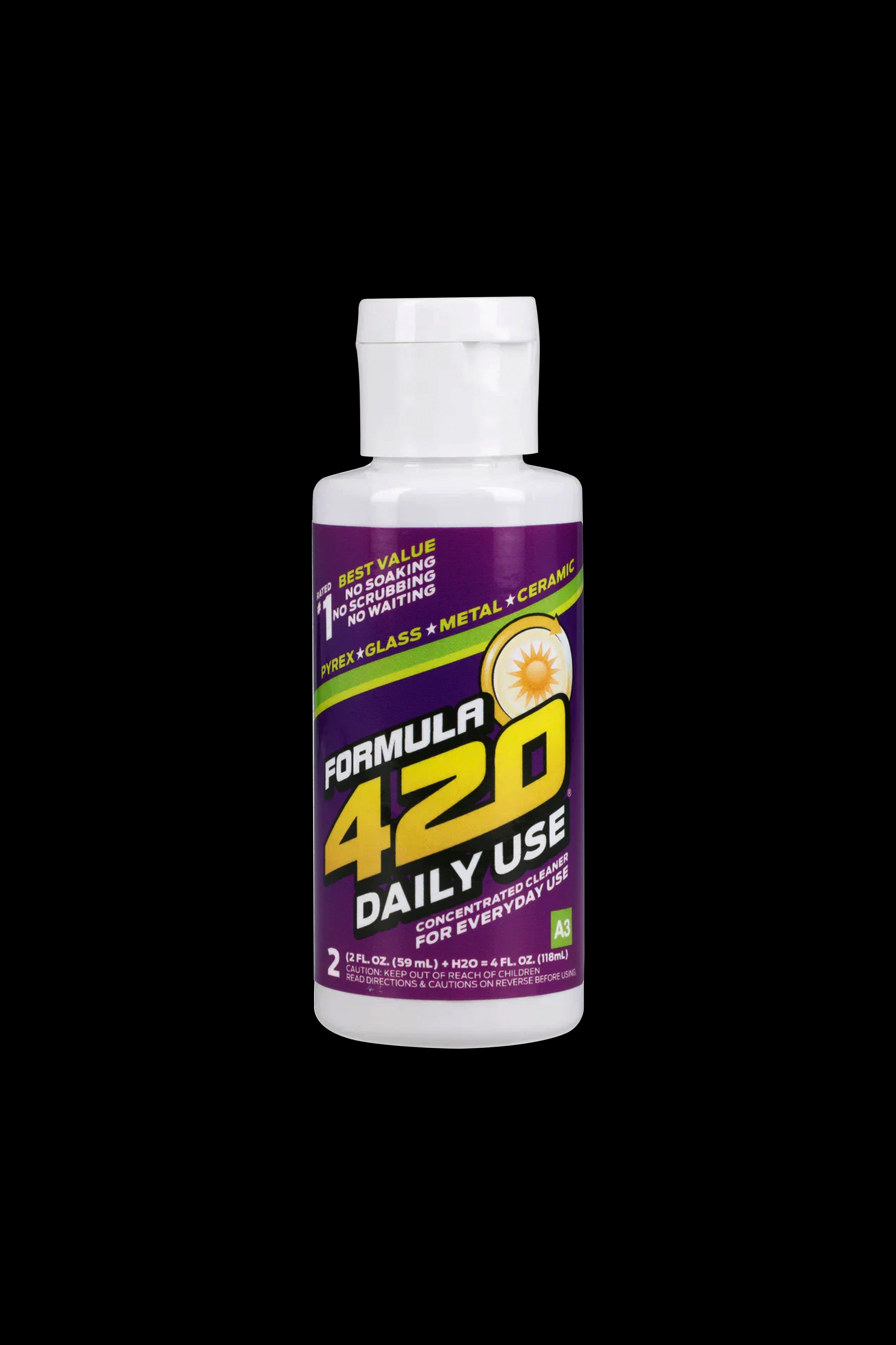 Purple bottle of "Formula 420" daily use concentrated cleaner for glass, metal, and ceramic.