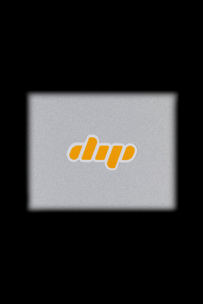 Orange cannabis leaf logo on a textured gray background.