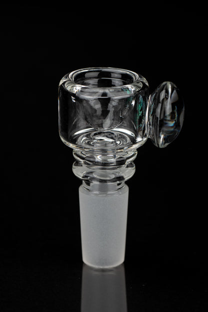 Clear glass bowl piece for a water pipe with a decorative glass marble.