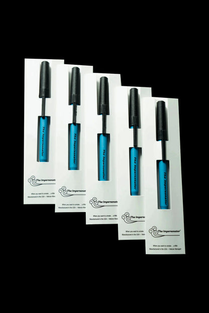 Six black “The Impersonator” cannabis oil syringes with white packaging displaying product information, arranged in a grid.