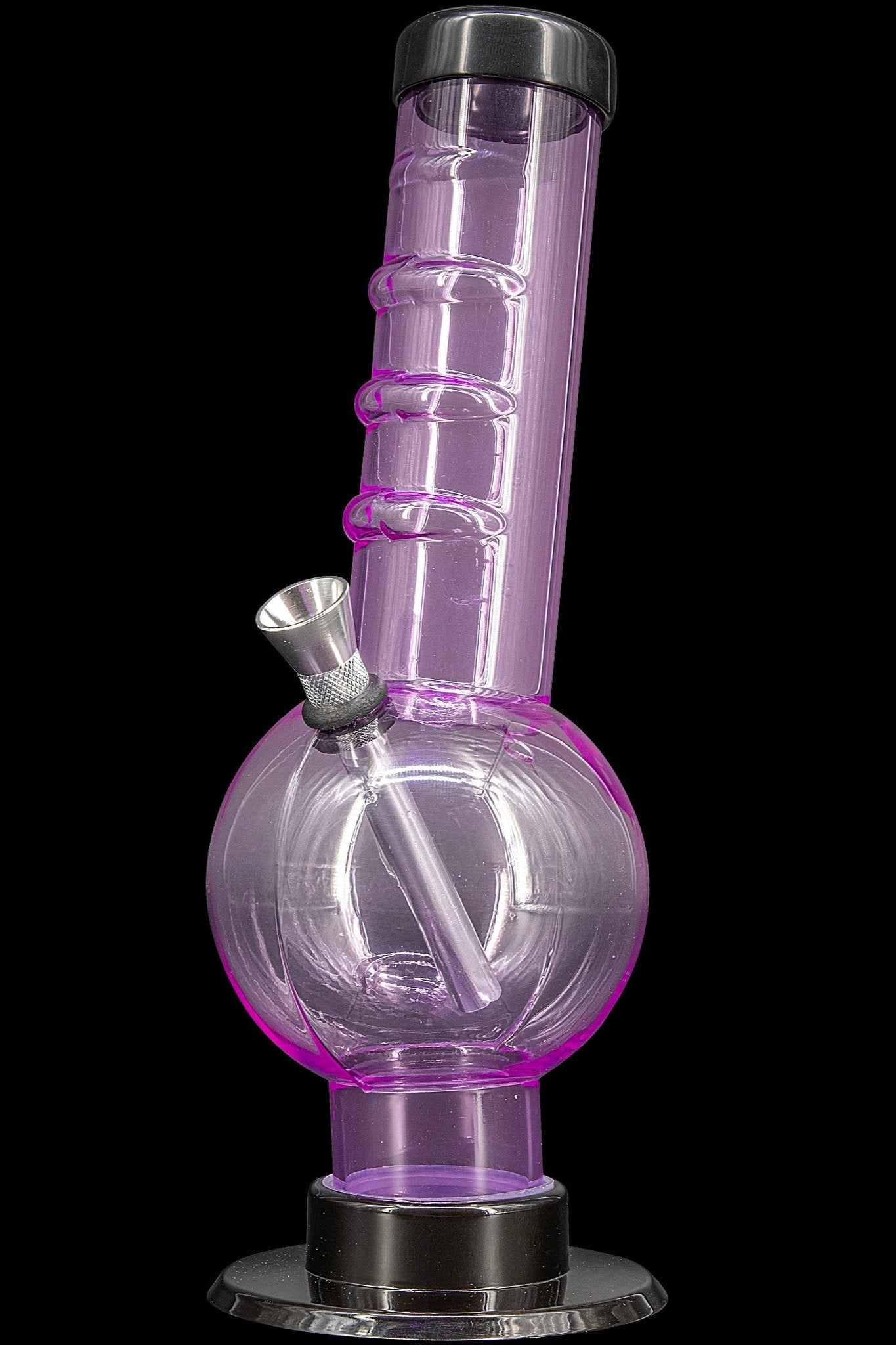 Purple glass bong with illuminated base.