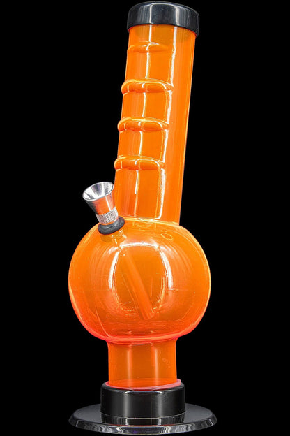 Orange glass water pipe (bong) with a black base and mouthpiece.