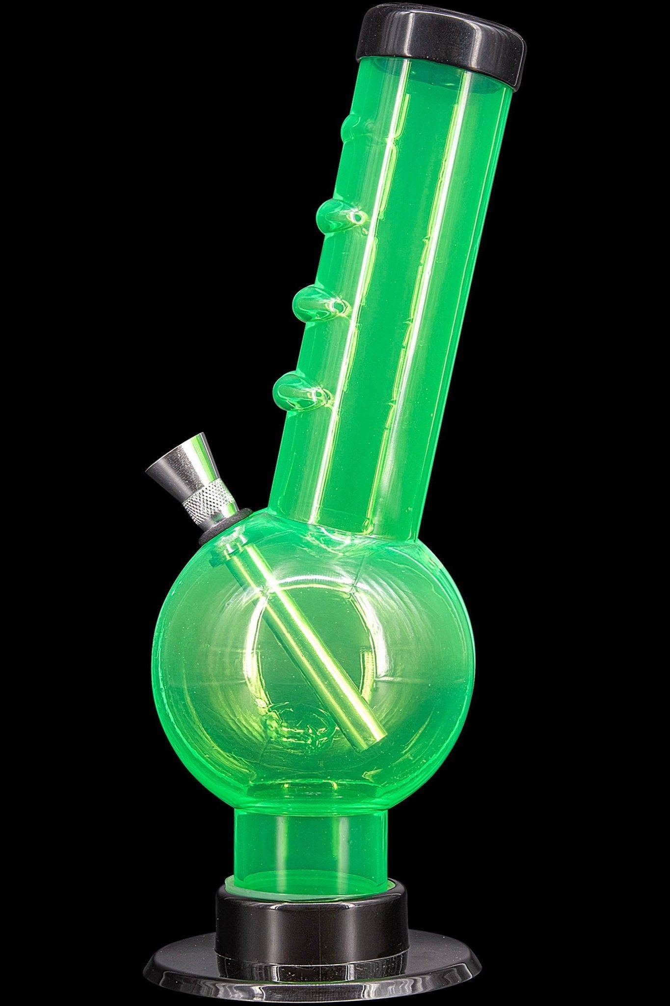 Green glass water pipe (bong) isolated on black.