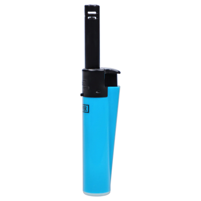 Close-up front view of a tall blue “420 House Party” Smoking Box with a black top and slim ignition nozzle against a white background