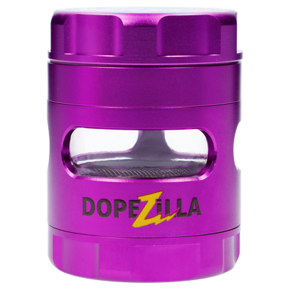 Close-up front view of the bright purple “Epic 420 House Party” Deluxe Box showing a rounded top, windowed middle section, and visible DOPEZILLA logo.