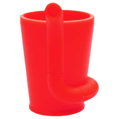 Close-up front view of a bright red “Epic 420 House Party” Deluxe Box showing its rounded tubular handle and smooth cylindrical body.