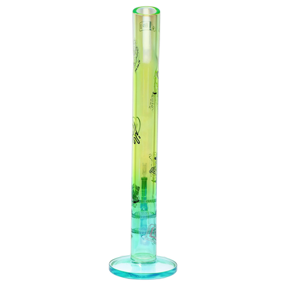 Tall side view of the green-tinted “Epic 420 House Party” Deluxe Box glass tube standing on a round base with black graphic decals.