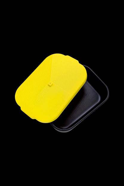 Yellow and black stash box for cannabis accessories.