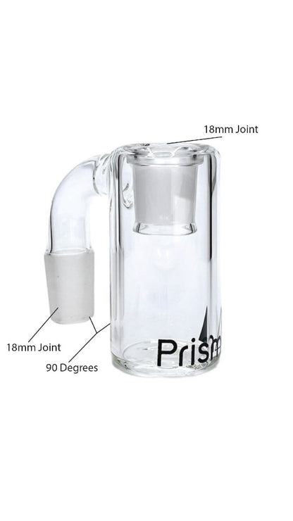 Clear glass 90-degree cannabis water pipe with labeled joints.