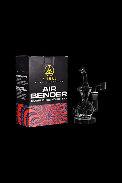 Black retail box for a “Ritual” brand bubble recycler cannabis rig, featuring a glass rig visible inside.