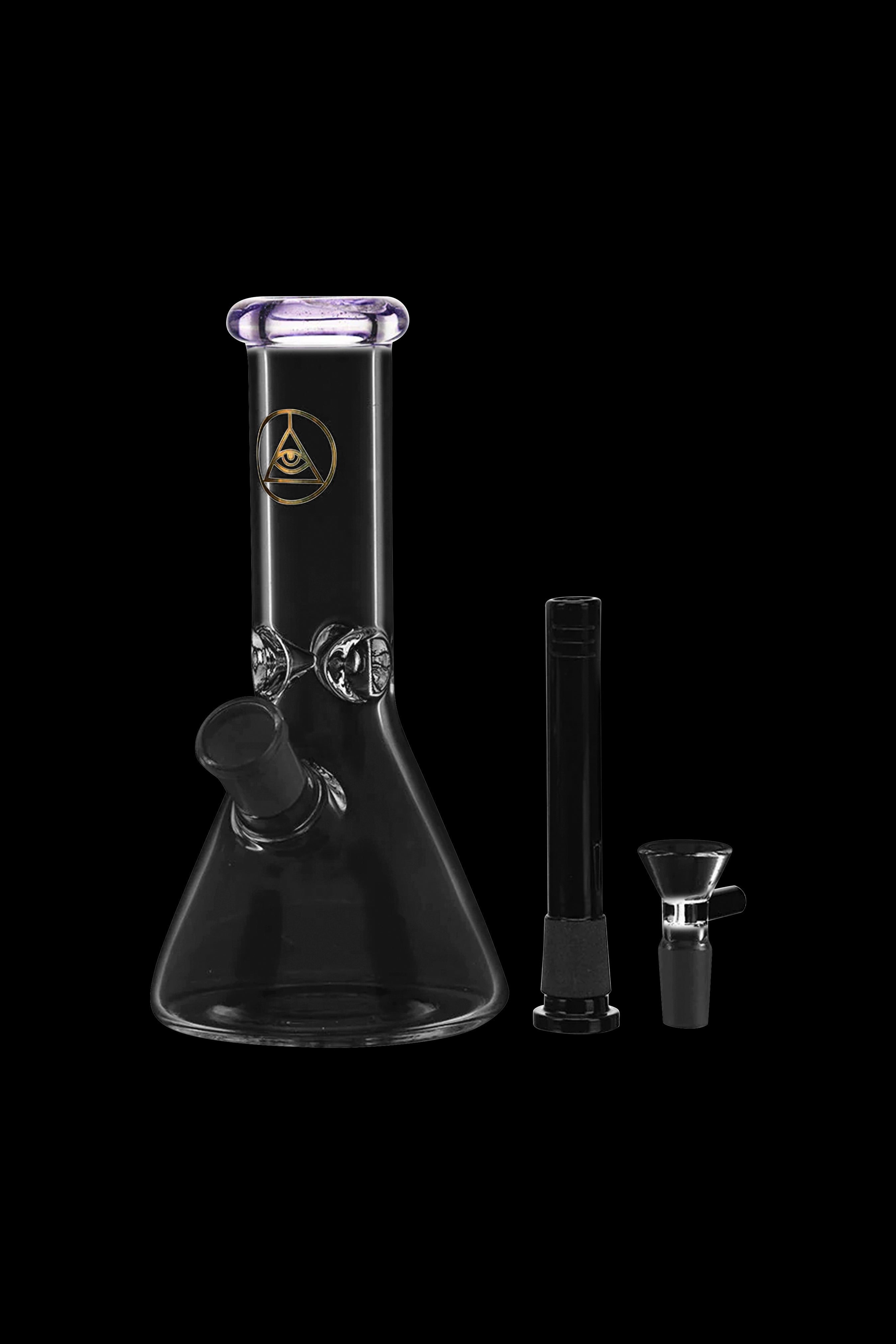 Glass bong with downstem and bowl, isolated on black.