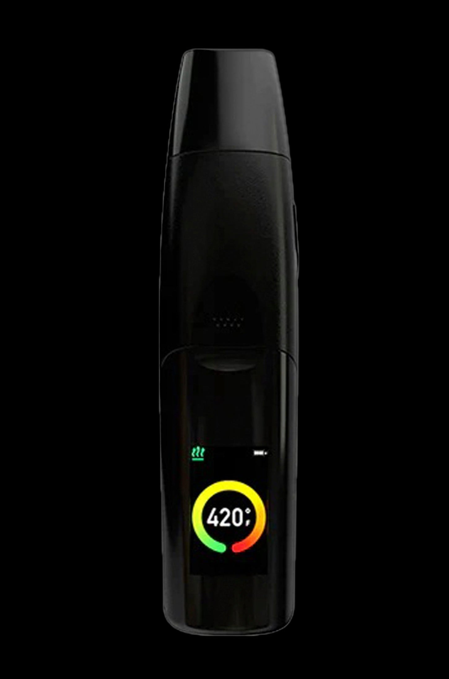 Black cannabis vaporizer with a digital display showing “420°”.