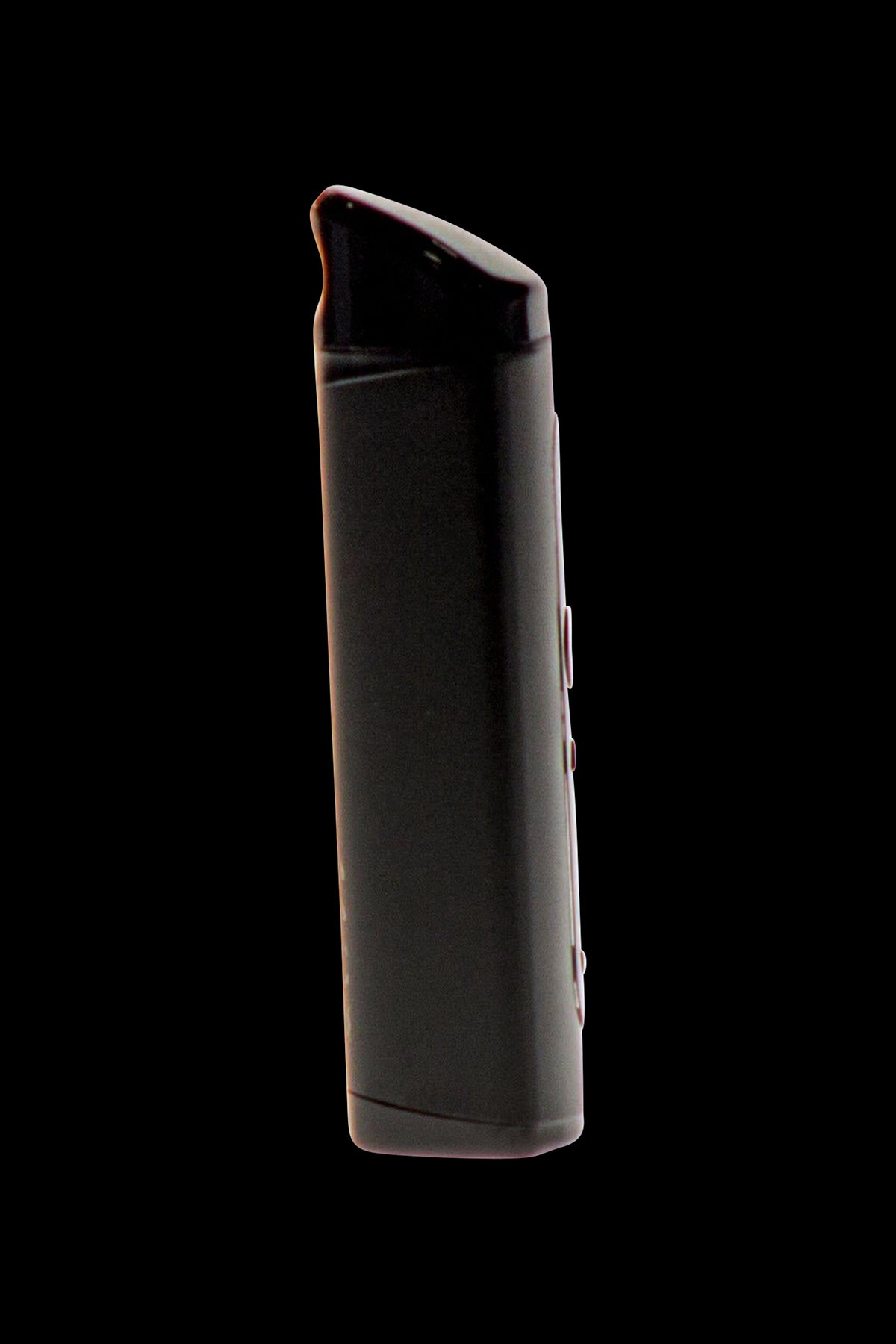 Sleek, black cannabis vaporizer pen isolated on a black background.