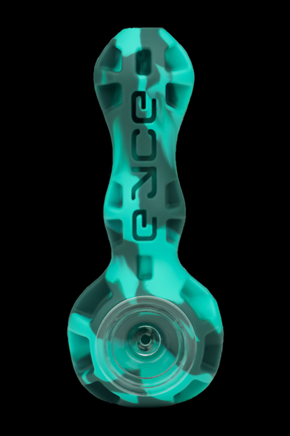 Glowing blue glass pipe with the word “CORE” vertically etched down the side.