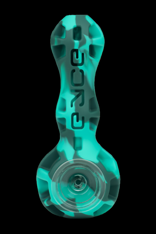 Glowing blue glass pipe with the word “CORE” vertically etched down the side.