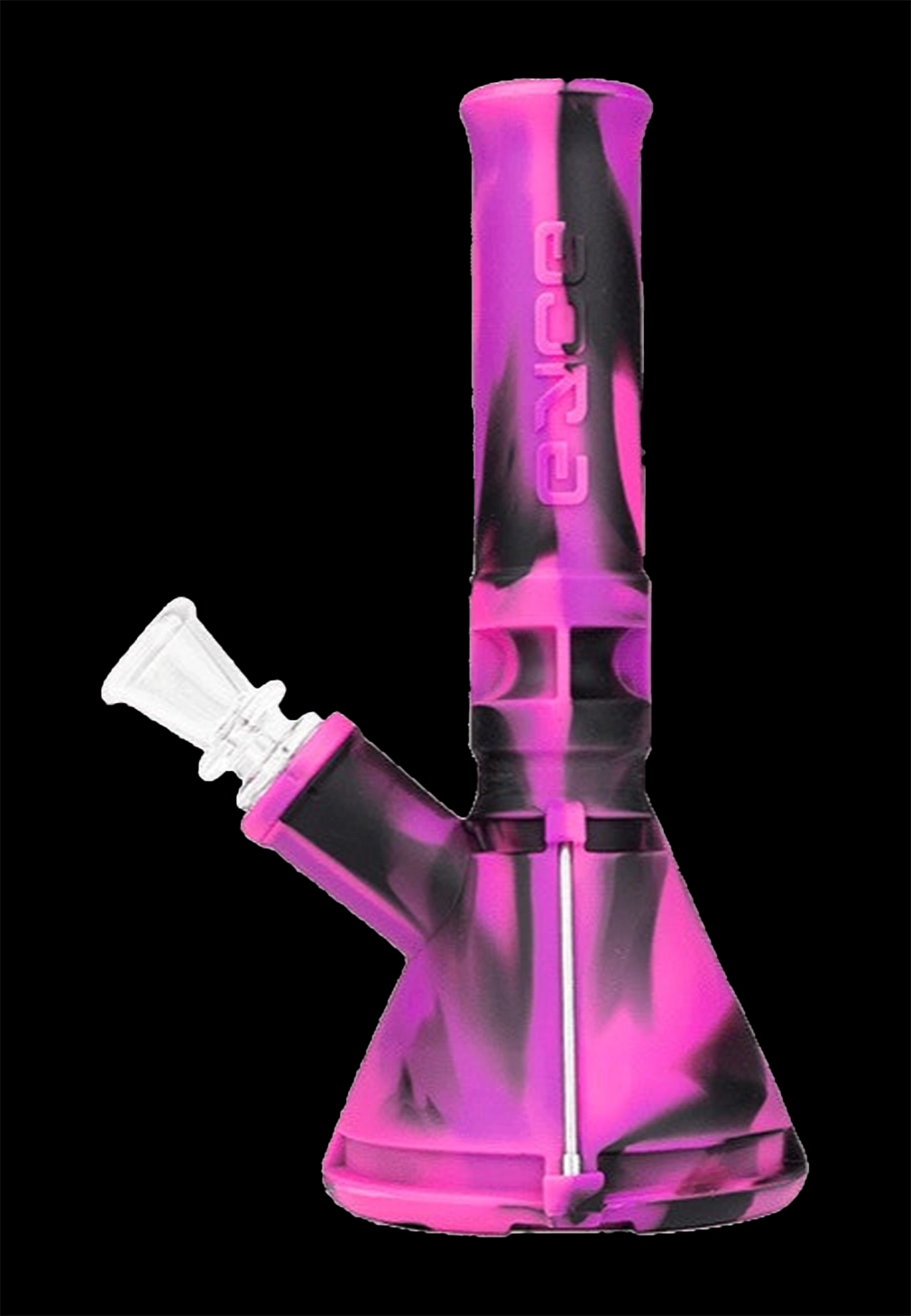 Pink silicone bong with a glass bowl.