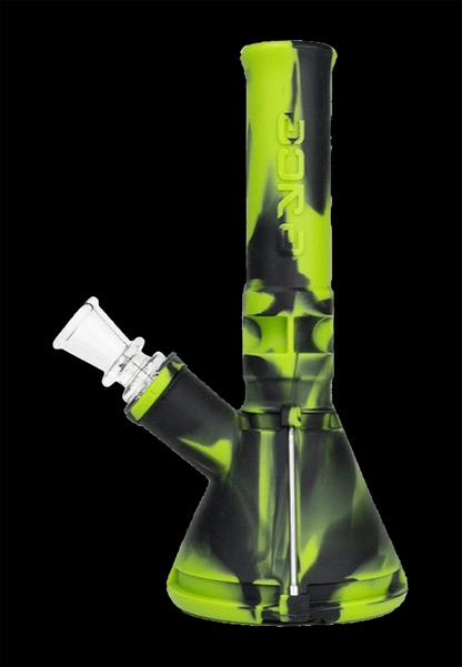 Green silicone bong with glass bowl.