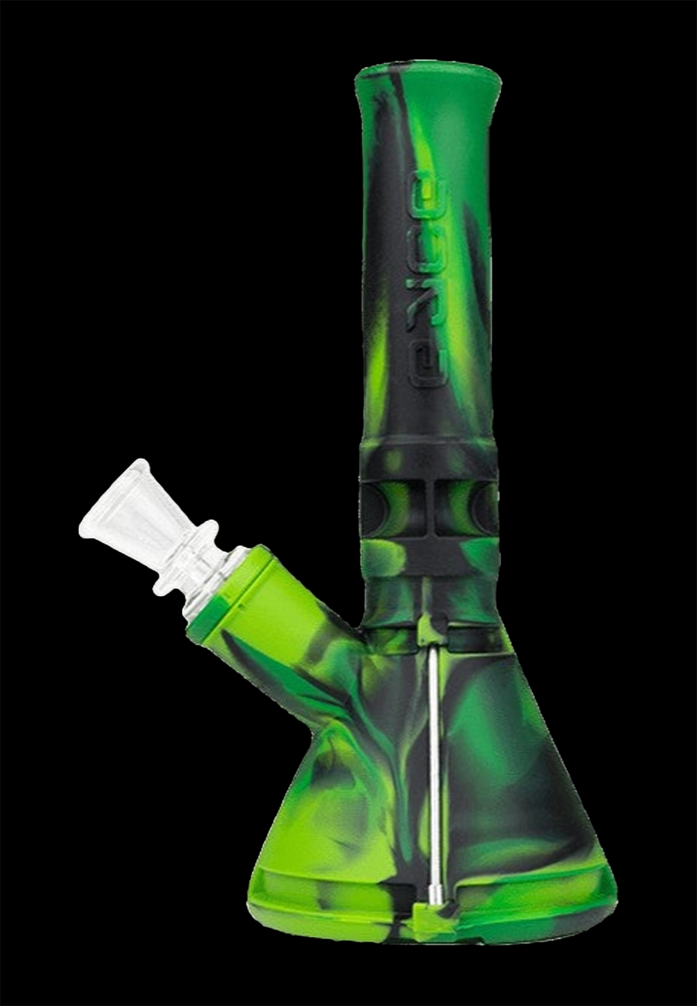 Green silicone water pipe (bong) with a glass bowl.