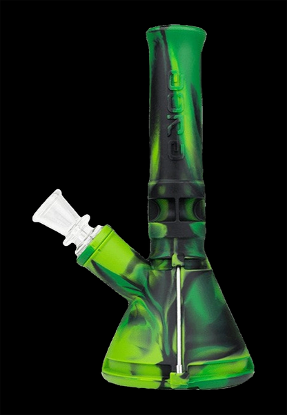 Green silicone water pipe (bong) with a glass bowl.