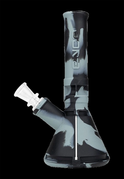 Blue and black glass water pipe (bong) with a clear glass bowl.