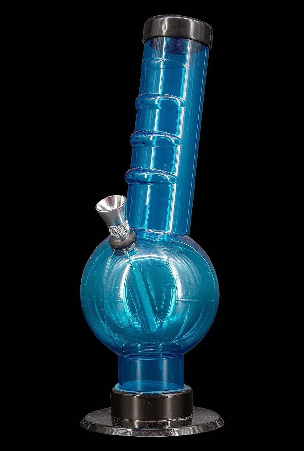 Blue glass water pipe (bong) isolated on a black background.
