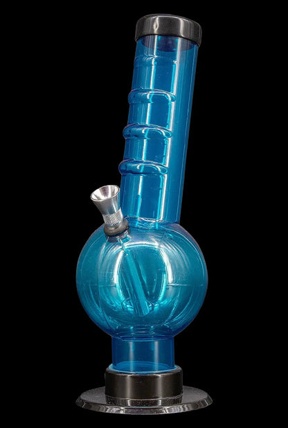 Blue glass water pipe (bong) isolated on a black background.