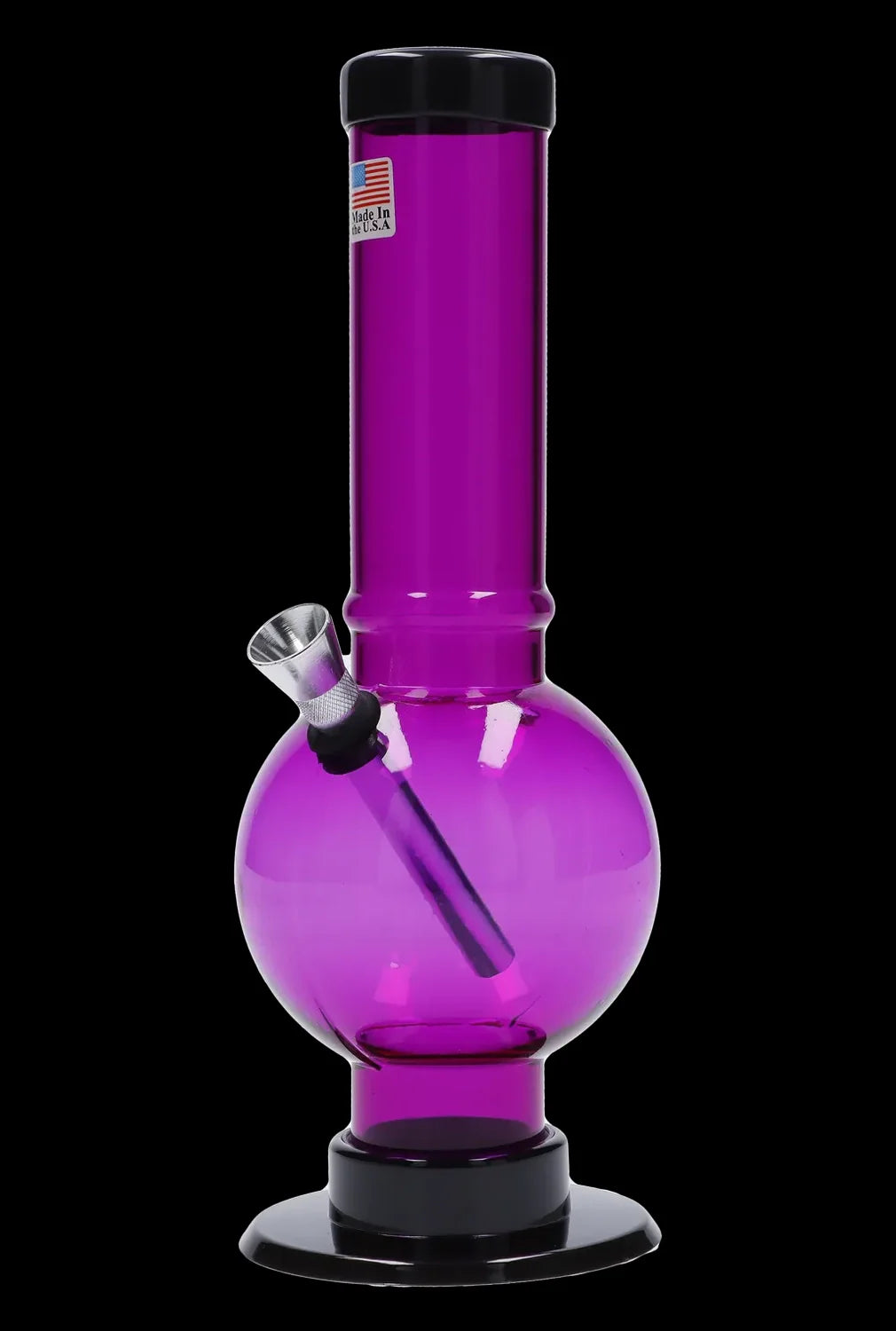 Purple glass water pipe (bong) with a flared base and glass bowl.