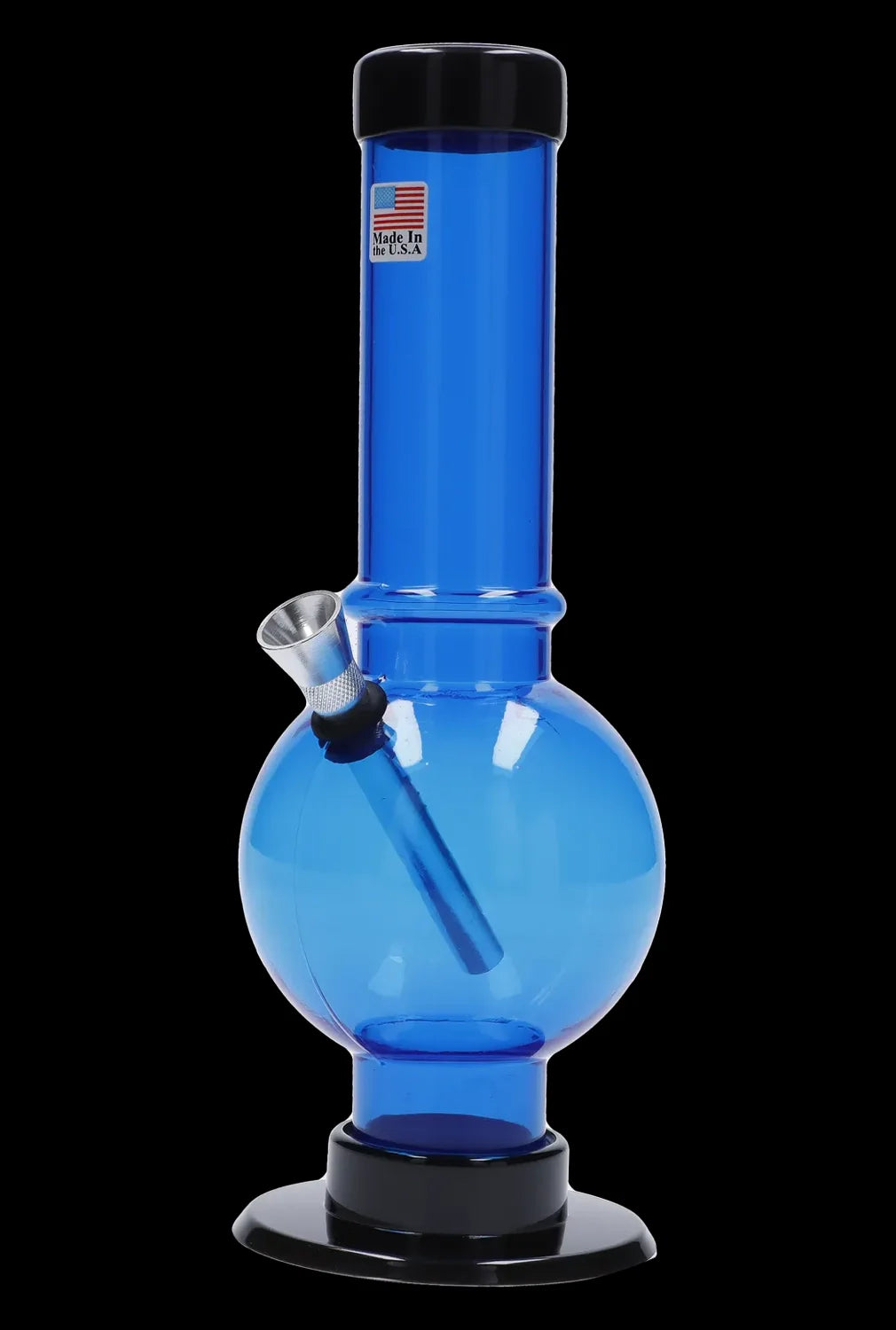 Blue glass water pipe (bong) for smoking cannabis.