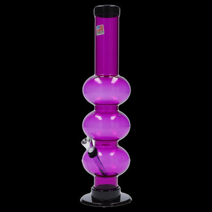 Purple glass water pipe with multiple bulbs.