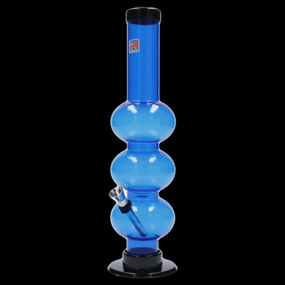 Blue acrylic water pipe for smoking cannabis.