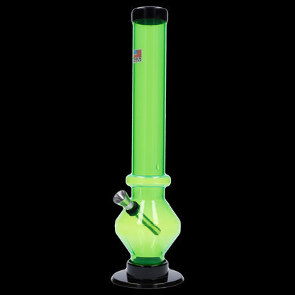 Green glass bong with a black base and mouthpiece.
