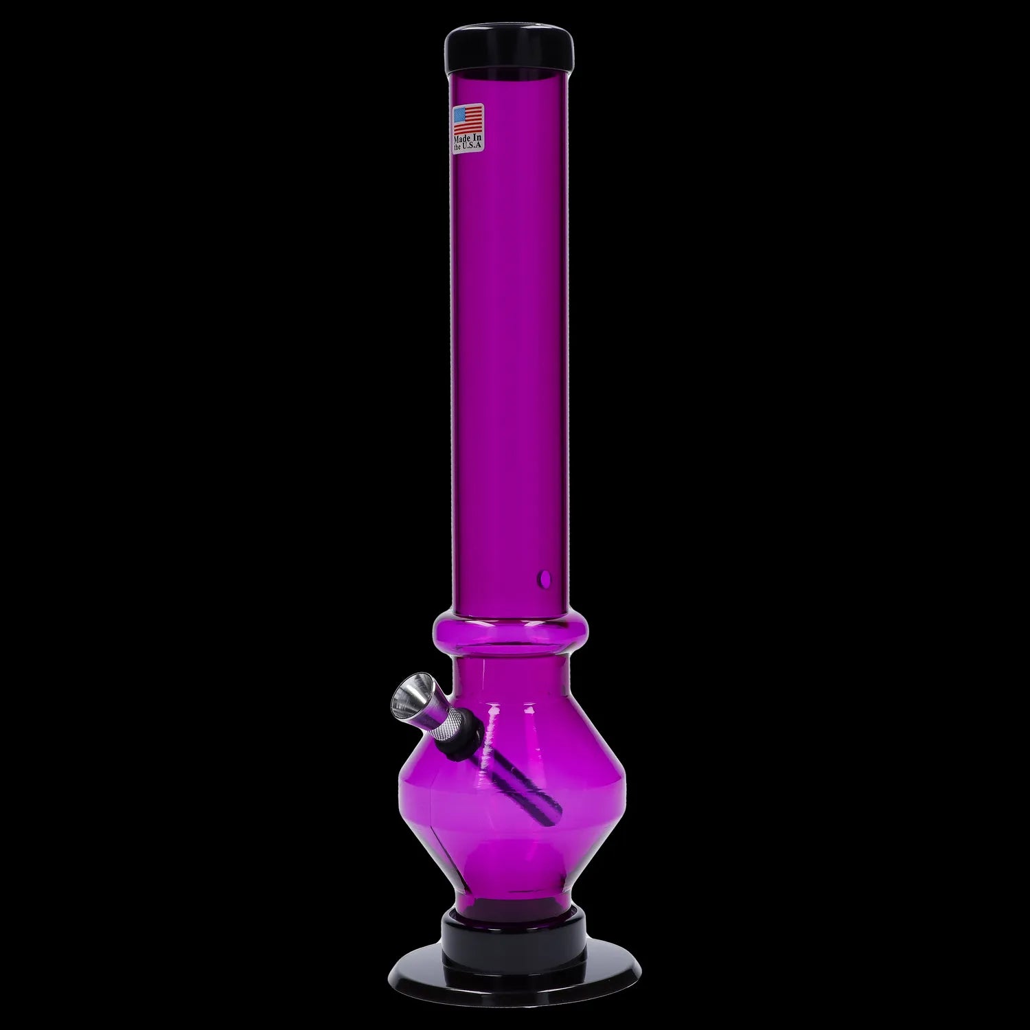 Purple glass bong against a black background.