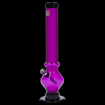 Purple glass bong against a black background.