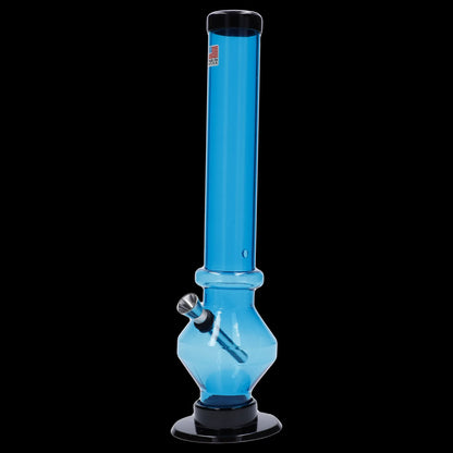 Blue glass water pipe (bong) for smoking cannabis.