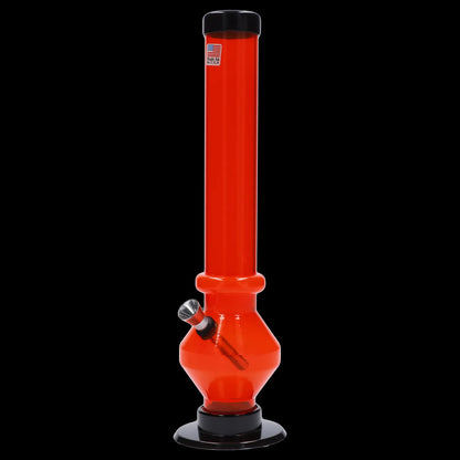 Red glass water pipe (bong) with black accents.