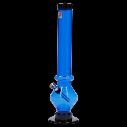 Blue glass water pipe (bong) on a black surface.